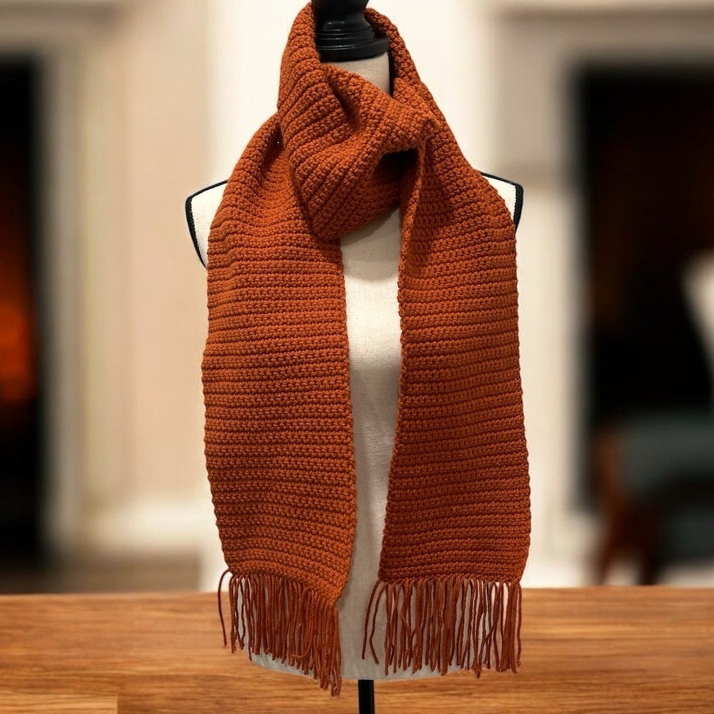 Cozy Handmade Orange Knit Scarf